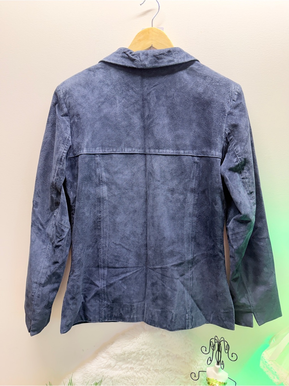 Leather Navy Blue Suede Button Down Blazer Business Casual Size 9 Jacket 🧥 - Picture 4 of 6